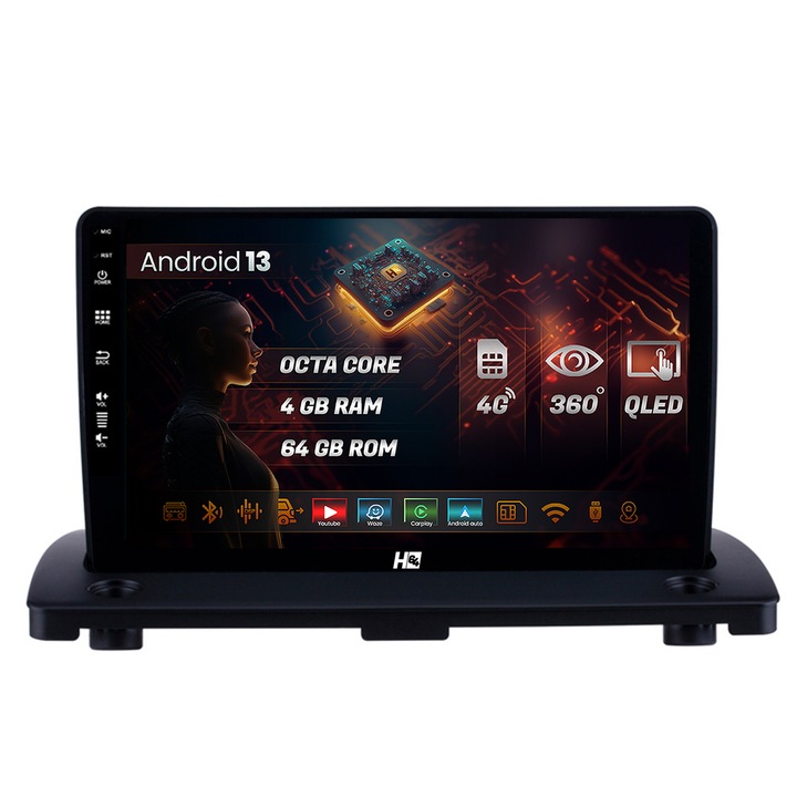 Navigatie HUB64 Volvo XC90 (2002-2014), 4GB RAM, Android 13, Octacore, Slot Sim 4G, DSP, GPS, Wi-FI, Carplay, Android Auto, USB, Bluetooth, Waze, Touchscreen, 9 inch