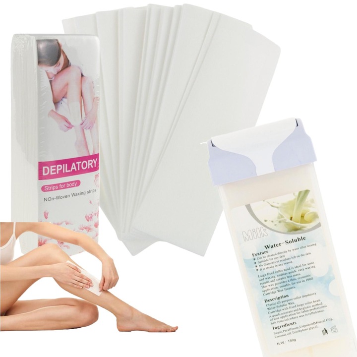 Комплект от 100 депилиращи ленти Martom, кола маска 100 мл, бели