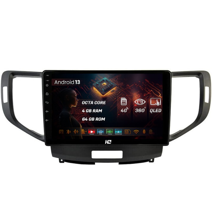 Navigáció HUB64 Honda Accord VIII (2008-2012), 4GB RAM, Android 13, Octacore, 4G Sim slot, DSP, GPS, Wi-FI, Carplay, Android Auto, USB, Bluetooth, Waze, érintőképernyő, 10, 1 hüvelyk, 10.1 hüvelyk