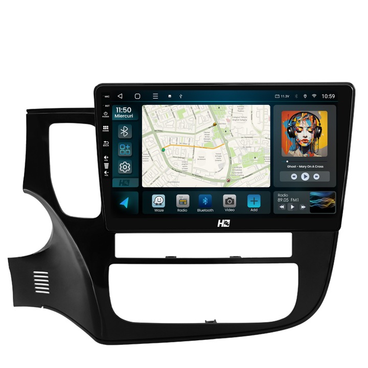 Navigatie HUB64 Mitsubishi Outlander (2013-2020), 4GB RAM, Android 13, Quadcore, DSP, GPS, Wi-FI, Carplay, Android Auto, USB, Bluetooth, Waze, Touchscreen, 10.1 Inch