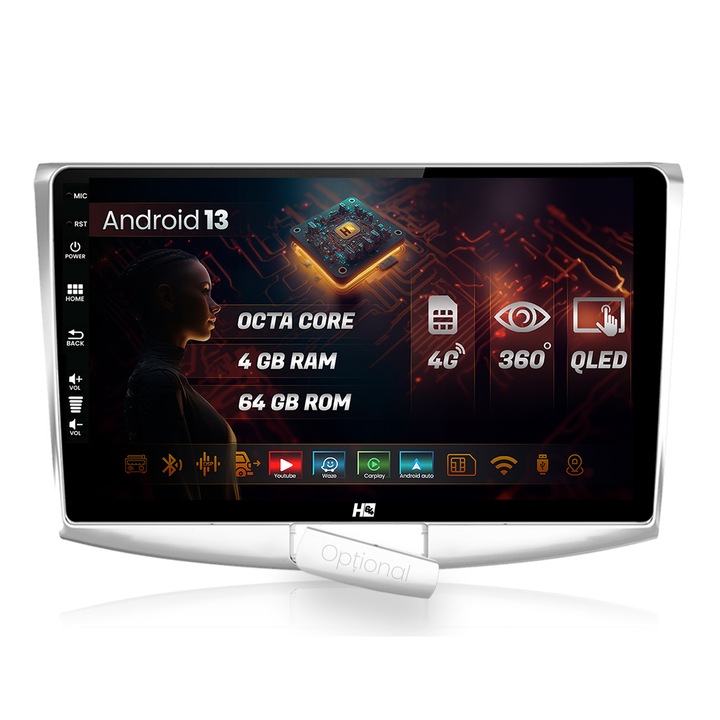 Навигация HUB64 Volkswagen Passat B6, B7, CC, 4GB RAM, Android 13, Octacore, Слот за СИМ 4G, DSP, GPS, Wi-FI, Carplay, Android Auto, USB, Bluetooth, Waze, Тъчскрийн, 10.1 инча