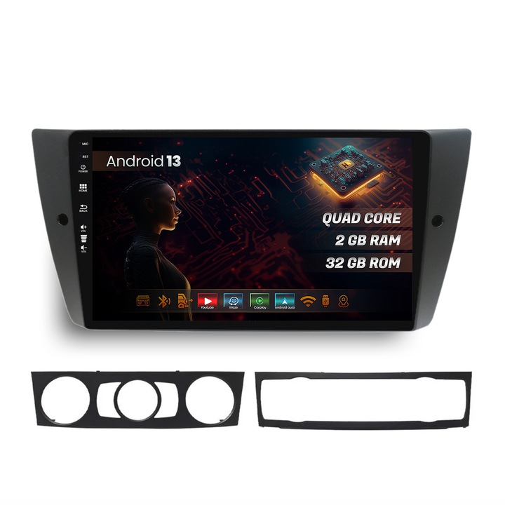 Navigatie HUB64 BMW Seria 3 E90, E91, E92, 2GB RAM, Android 13, GPS, Wi-FI, Carplay, Android Auto, USB, Bluetooth, Radio, Waze, Touchscreen, 9 inch