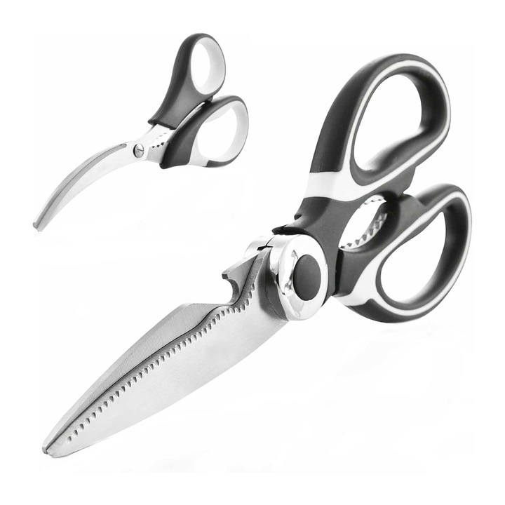 Set 2 foarfece de bucatarie, alimentare din otel inoxidabil, Usor de intretinere si usor de utilizat, pentru pasare, peste, carne, multifunctionale, YQLAFT, Negru