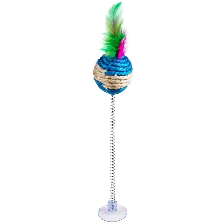Macskajáték rugóval és tapadókoronggal, 21 cm, tarka