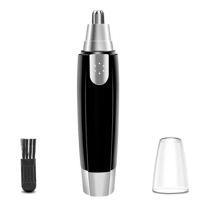 Aparat pentru tuns parul din nas si urechi, multifunctional, wireless, ergonomic, cap rotativ din inox, usor parul nedorit de pe nas, barba, YQLAFT, negru