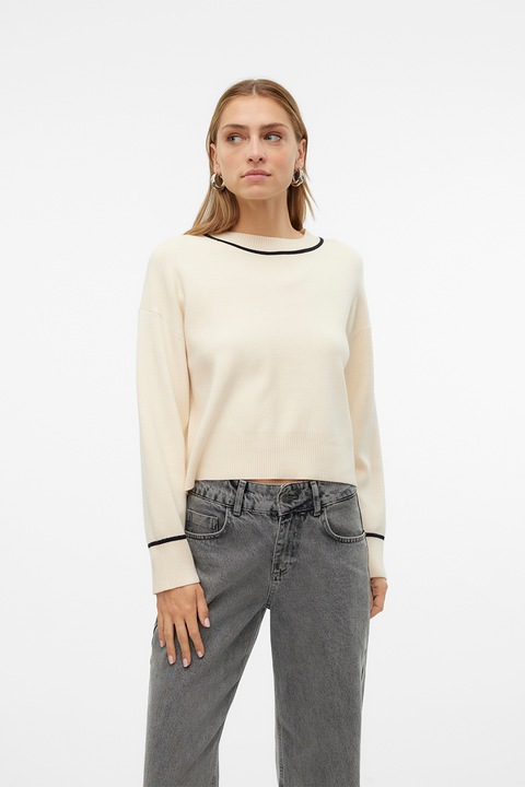 Vero Moda, Пуловер с контрасти Saba, Черен/Крем