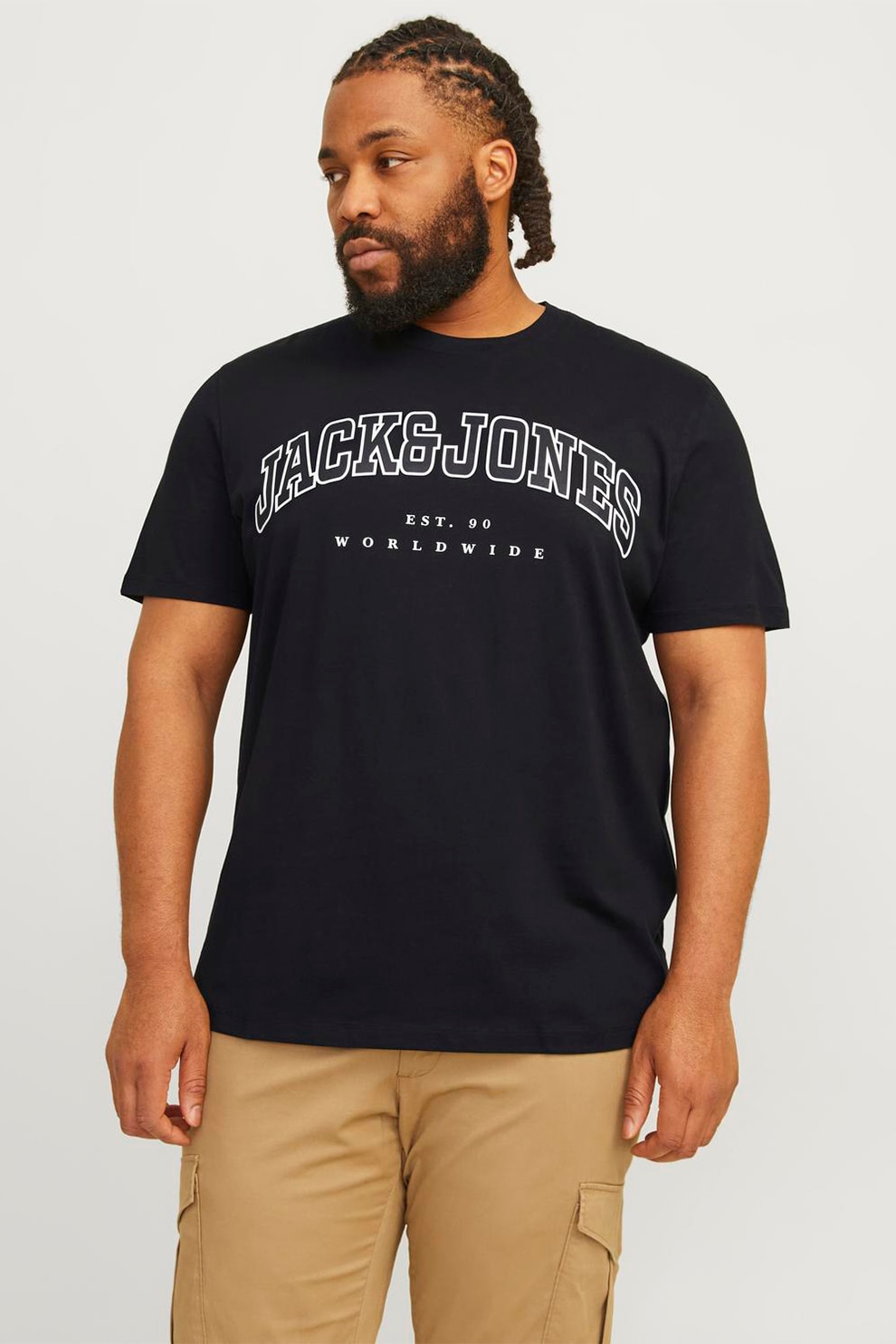 Jack & Jones, Tricou cu decolteu la baza gatului si logo, Negru, 5XL