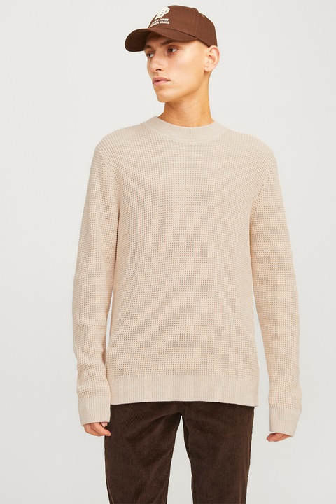 Jack & Jones, Пуловер с овално деколте, Светло бежово
