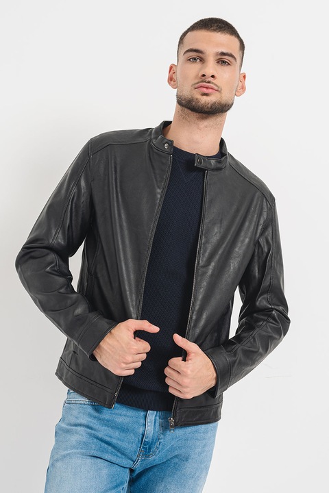 Jack & Jones, Jacheta regular fit cu fermoar, Negru