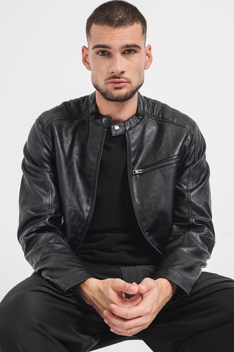 Jack & Jones, Jacheta regular fit cu fermoar, Negru