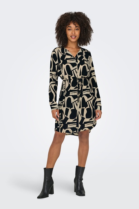 ONLY, Рокля с копчета и принт, Черен/Бежов