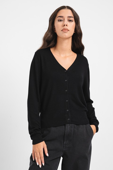 ONLY, Normál fazonú gombos pulóver, Fekete