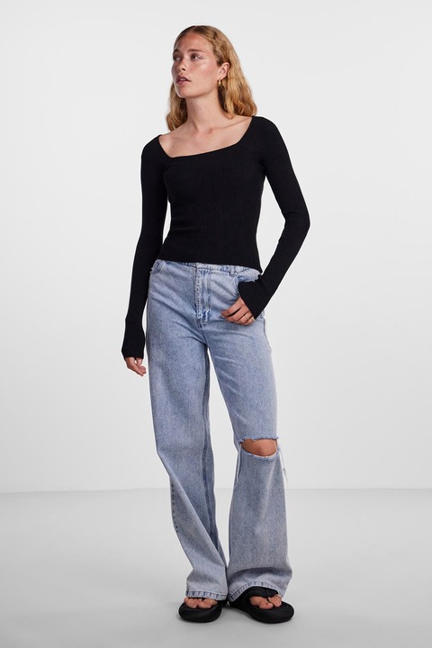 Pieces, Bluza cu striatii si maneci raglan, Negru