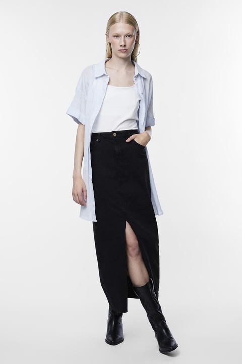 Pieces, Пола от деним с фронтална цепка, Черен