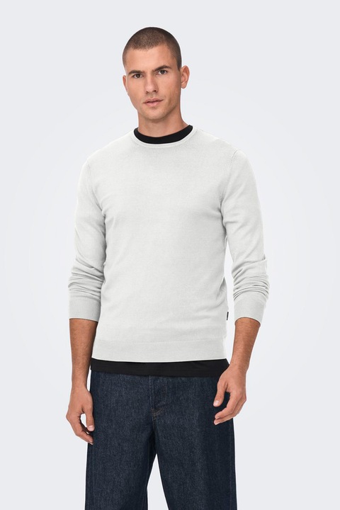 Only & Sons, Пуловер с овално деколте, Бял