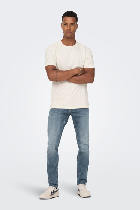 ONLY & SONS, Koptatott hatású slim fit farmernadrág, Púderkék