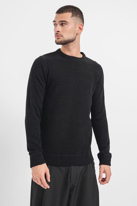 Only & Sons, Пуловер с овално деколте, Черен