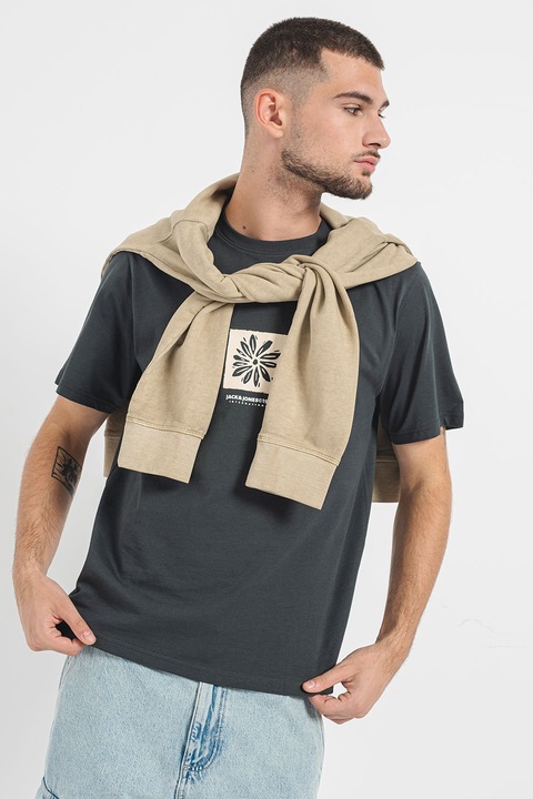 Jack & Jones, Kerek nyakú pamutpóló, Erdőzöld, XL