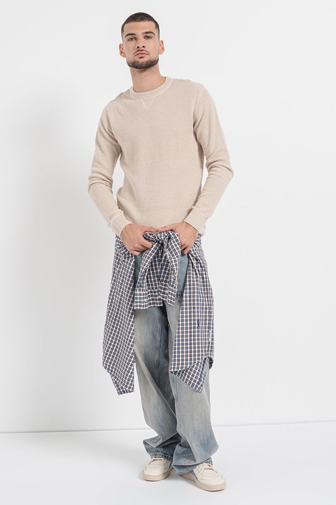 Jack & Jones, Памучен пуловер с овално деколте, Светло кафяво