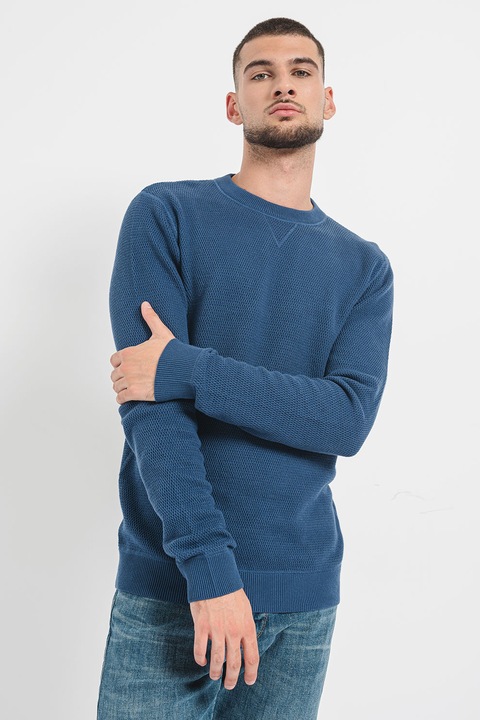 Jack & Jones, Kerek nyakú pamutpulóver, Sötétkék