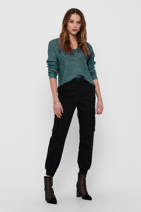 JdY, Pulover cu decolteu in V si maneci cazute New Megan, Verde inchis