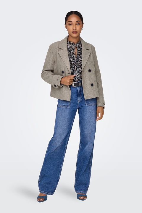 ONLY, Palton scurt cu doua randuri de nasturi Freja, Gri deschis