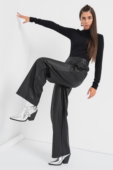 JdY, Pantaloni de piele ecologica cu croiala ampla, Negru, L-L32