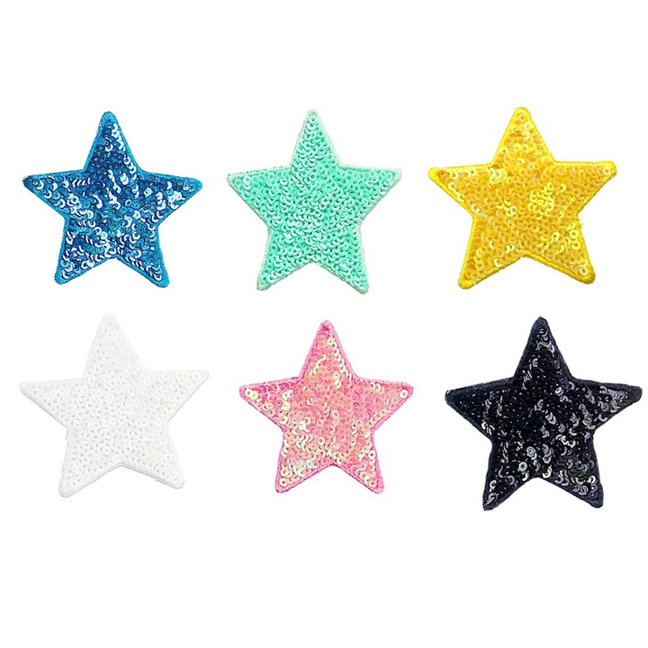 Set 6 Piese Patch-uri Stea cu Paiete, Choiceness, Aplicabile pe Fier, Multicolor