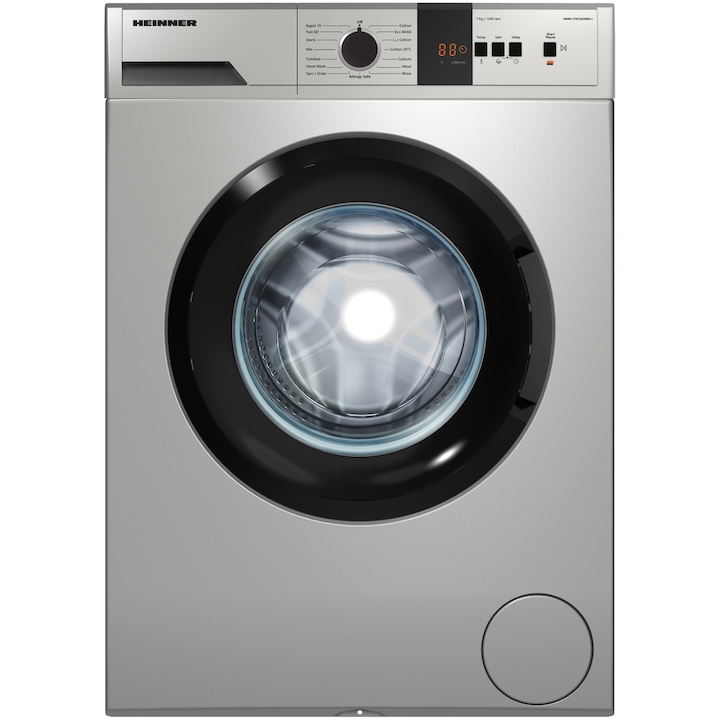 Пералня Heinner HWM-VT0712CHSD++, 7 кг, 1200 об/мин, Клас D, Дигитален дисплей, Функция отложен старт, Сребрист