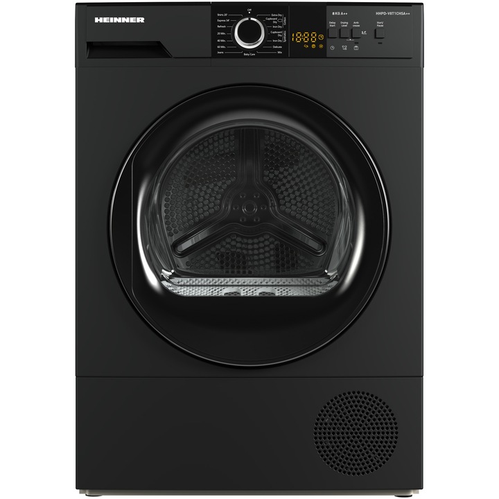 Сушилня за дрехи Heinner HHPD-V8T1CHSA++, Термопомпа, 8 кг, Клас A++, Led дисплей, Функция против намачкване, Сребрист