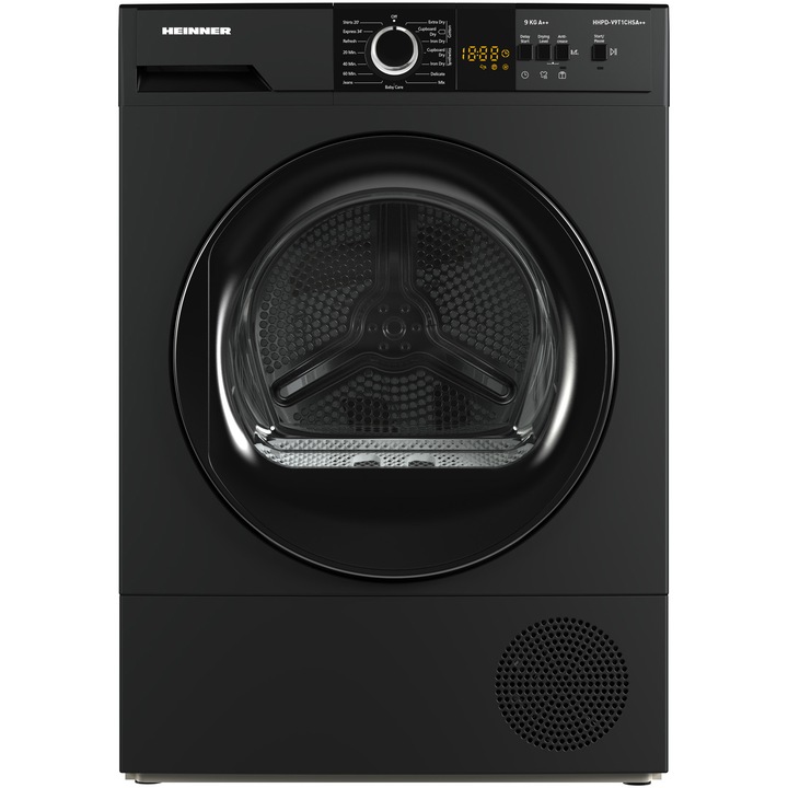 Uscator de rufe Heinner HHPD-V9T1CHSA++, Pompa de caldura, 9 kg, Clasa A+/E, Display Led, Functie Anti-sifonare, Argintiu