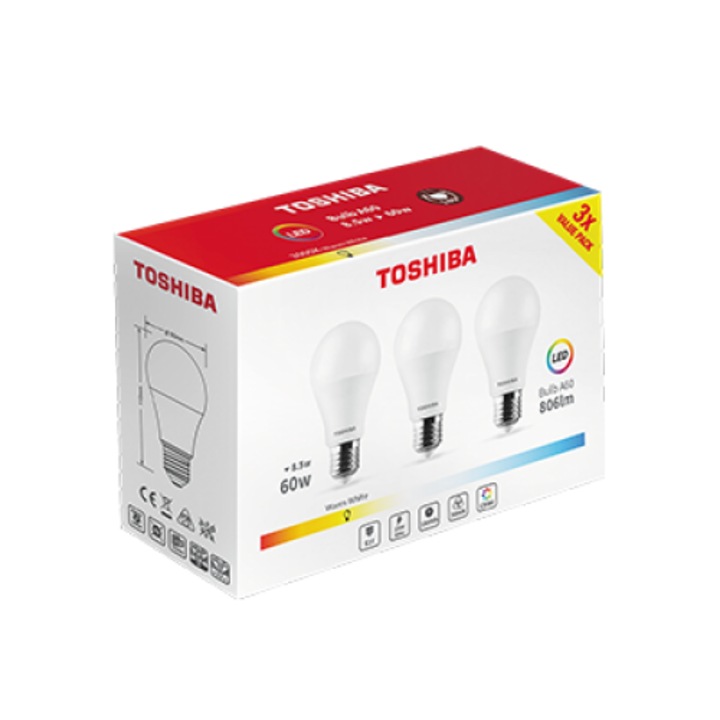 Készlet 3x izzó A60 E27 8.5W 3000K 806lm LED Toshiba