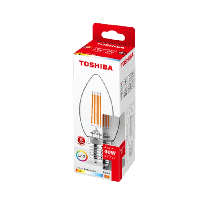 Izzószál LED C35 E14 4.5W 2700K Toshiba