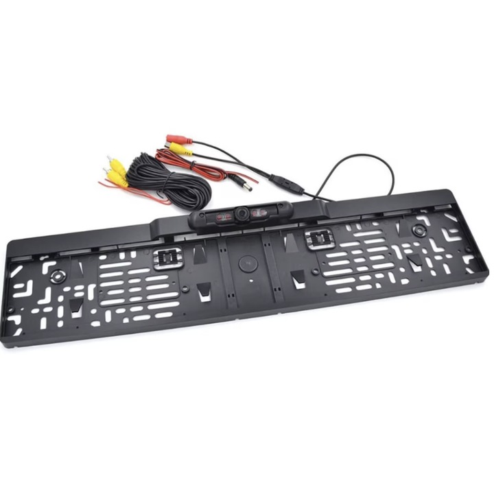 Suport Numar Cu Camera Marsarier Auto, AutoREY®, Unghi 170° Fisheye, Vedere Nocturna IR 4 LED, Rezolutie PAL 704x576, Montaj Universal EU, Reglaj Vertical Unghi, Conexiune RCA Video, Alimentare 12V DC, Instalare Usoara Fara Modificari, Camera Auto, Negru