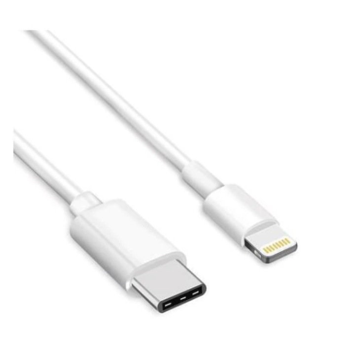 Set Lightning Cable White 1m, Fast Charging 20W, Travel Adapter, Universal Cable for iPhone, Compatible with Lightning Ports, Elegant Design, Durable, Super Fast Charging, Premium Quality, Home and Office Use, Reliable and Efficient, C-Lightning, alb, 2m