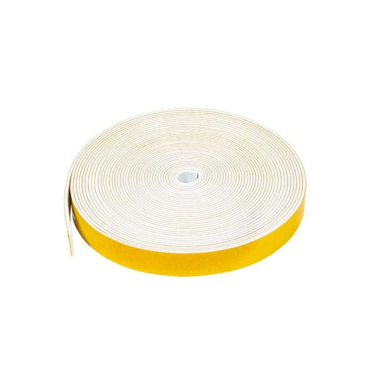 Banda de etansare autoadeziva, 3 m, 15 mm x 1, 5 mm, banda din spuma, sigiliu din cauciuc pentru usi, feronerie, baie, dus, rezistenta la frig, vant, zgomot si coliziuni, alba