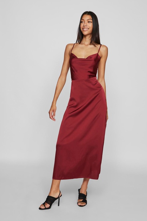 Vila, Rochie midi cu aspect de satin, Rosu inchis
