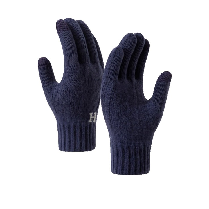 Manusi de Barbat, By Fitilomania, Model H, Functie Touchscreen (ecran tactil), Material Acril Tricotat, Manseta Elastica, Interior Catifelat, Marime Universala, Albastru Marin