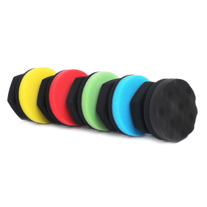 Set 5 bureti polish auto profesional pentru aplicare ceara si lustruire manuala, 11 cm, SOLLUXE®