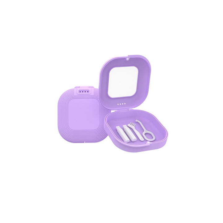 Cutie pentru retentie, Choiceness, cu oglinda, ventilatie, pad-uri din silicon, mov