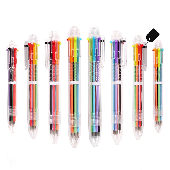 Set 8 Pixuri Choiceness, 6 culori, scriere fina, multicolor, clip inclus