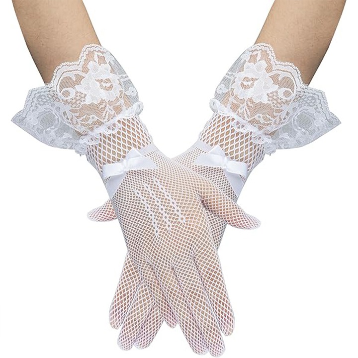 Manusi din dantela pentru femei, scurte, alb