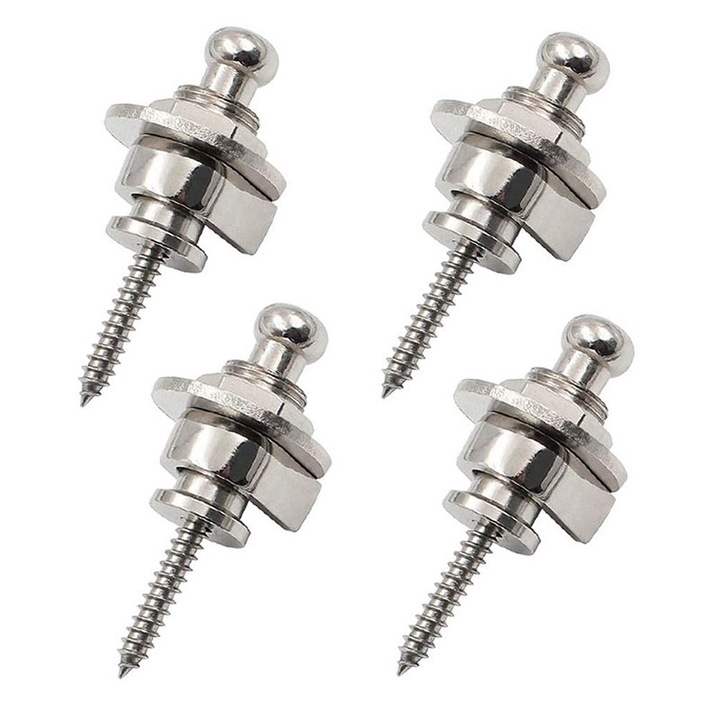 Set 4 bucati butoane blocare curea chitara Yakumuz, aliaj cupru, argintiu