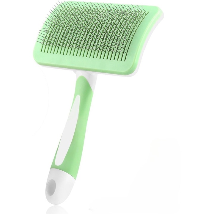 Perie 2-in-1 autonetezitoare pentru caini si pisici, masaj si indepartare par, verde