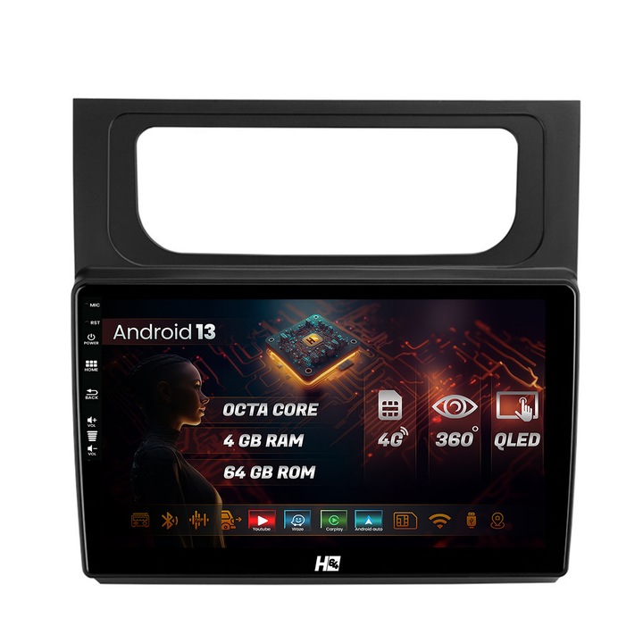 Navigatie HUB64 Volkswagen Touran (2010-2016), 4GB RAM, Android 13, Octacore, Slot Sim 4G, DSP, GPS, Wi-FI, Carplay, Android Auto, USB, Bluetooth, Waze, Touchscreen, 10.1 Inch V2