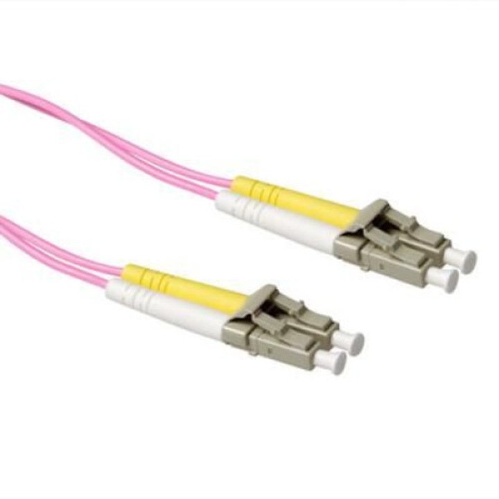 Cablu patch fibra optica multimodala ACT OM4 50/125, duplex, 12m, roz