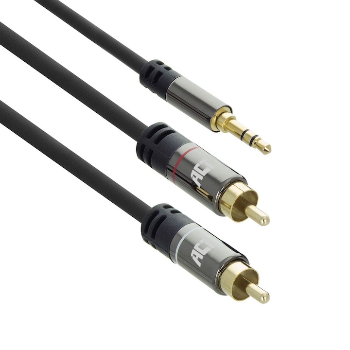 Cablu de conexiune audio de inalta calitate ACT 1x mufa stereo de 3,5 mm tata - 2x RCA tata 1,5 m Negru, 250095, cablu