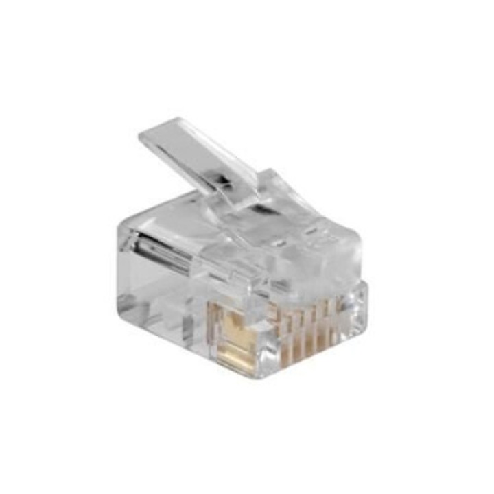 Conector modular RJ12 (6P/6C) pentru cablu rotund, ACT, transparent, 248486