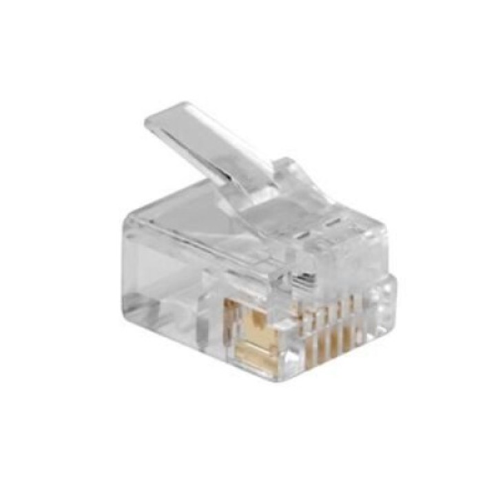 Conector modular RJ12 (6P/6C) pentru cablu plat, ACT, transparent
