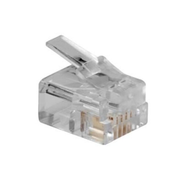 Conector modular ACT RJ11 (6P/4C) pentru cablu rotund cu conductori, 248479